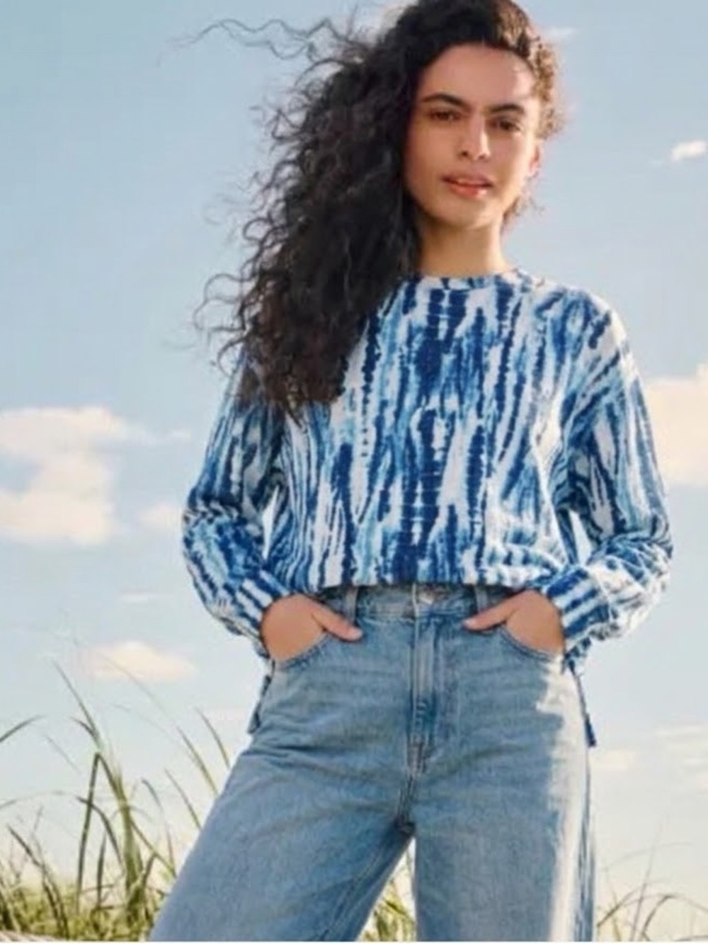 NEW NORDSTROM BP. Blue Tie Dye Tunic Cozy Lightweight Sweatshirt MEDIUM blue